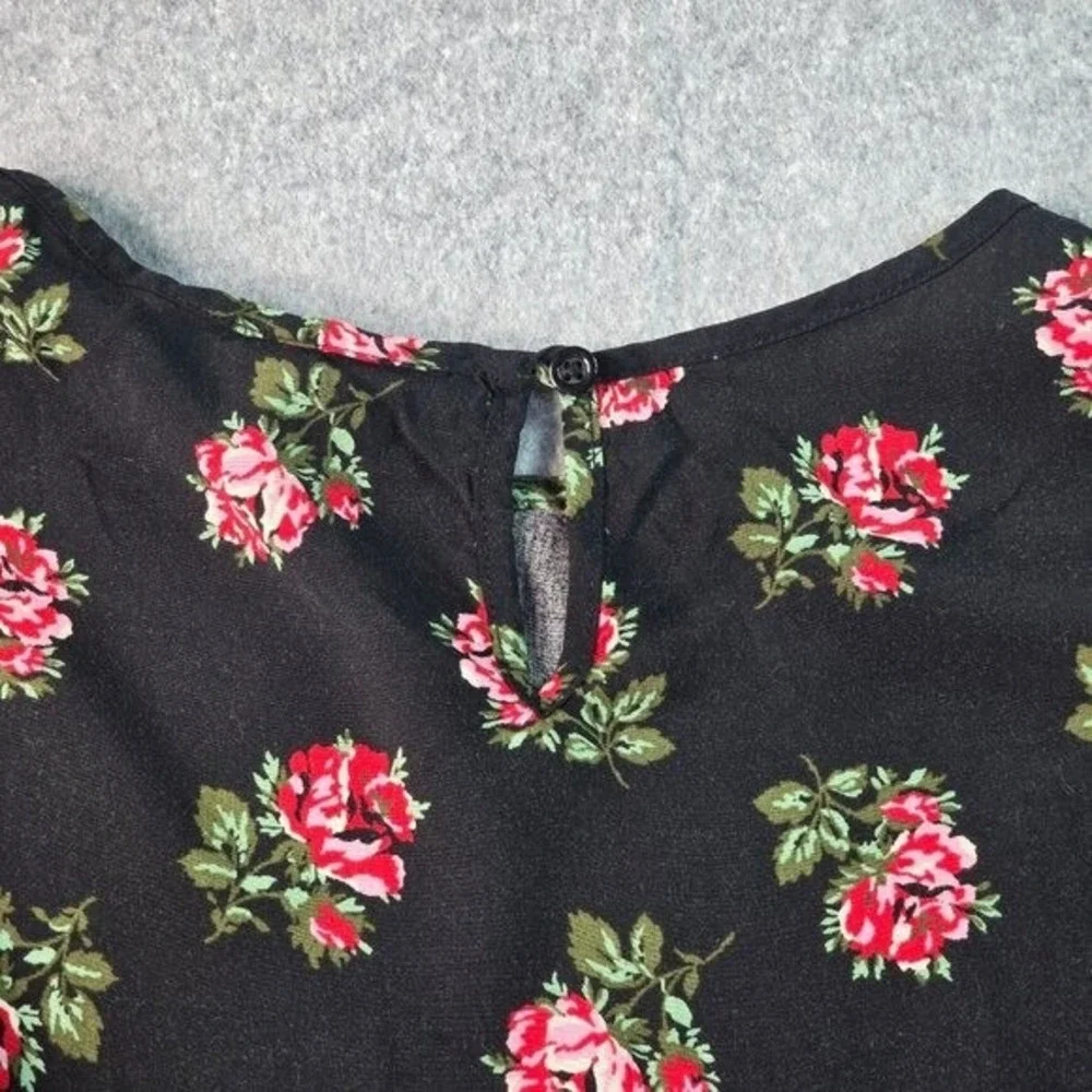 Gap Kids Floral Rose Shift Dress Girls XXL 14-16 Black Ruffle Drop Waist‎ Boho